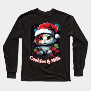 Cookies & Milk - Christmas Cat - Winter Holiday Long Sleeve T-Shirt